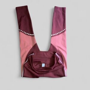 Zyia Active Womens Sz 4 Terra Cotta Pink Pieced Sides Piping Tights Leggings 7/8